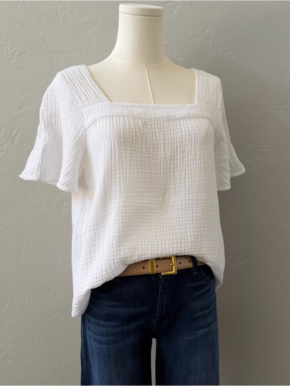 Madewell Lightspun Harlow Square Neck Top White Cotton Size S Minimal Coastal - Picture 2 of 12